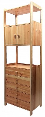 Regál se zásuvkami a úložným prostorem 680 x 435 x 2040 mm Lak bezbarvý