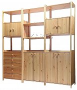 Regál se zásuvkami a úložným prostorem 680 x 435 x 2040 mm Lak bezbarvý