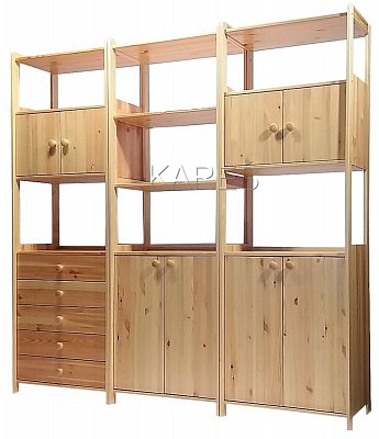 Regál se zásuvkami a úložným prostorem 680 x 435 x 2040 mm Lak bezbarvý