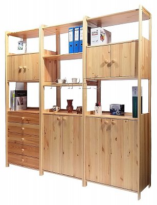 Regál se zásuvkami a úložným prostorem 680 x 435 x 2040 mm Lak bezbarvý